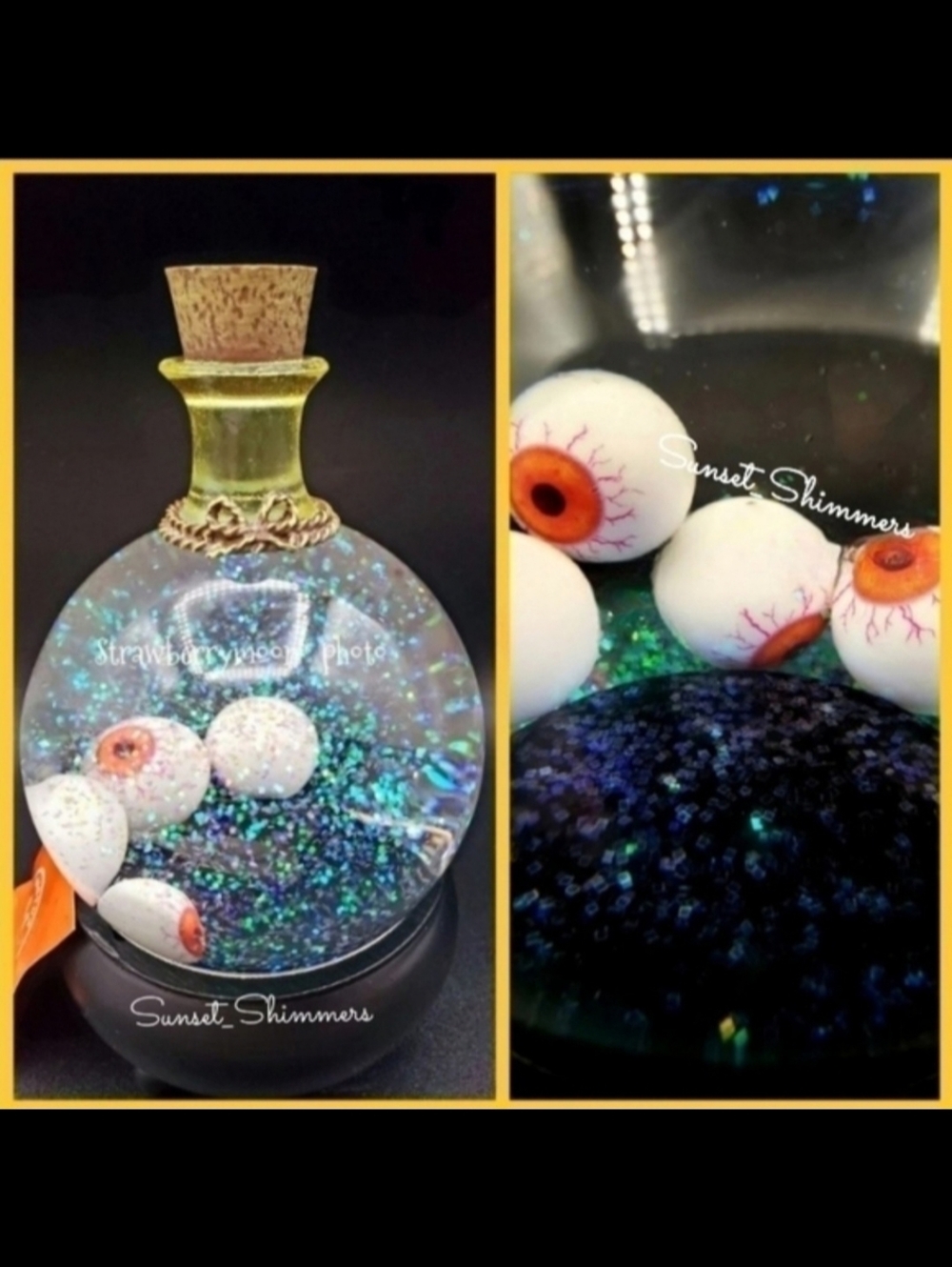 Martha Stewart Halloween Witch Cauldron Eyeballs Sparkly Water Snow Globe Decor